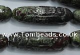 CFG210 15.5 inches 12*40mm carved rice dragon blood jasper beads