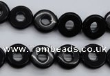 CFG903 15.5 inches 12mm carved coin donut black agate beads