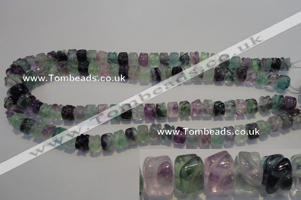CFL472 15.5 inches 8*10mm carved rondelle natural fluorite beads