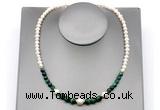CFN131 potato white freshwater pearl & green tiger eye necklace, 16 - 24 inches
