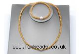 CFN622 4mm faceted round yellow jade & potato white freshwater pearl jewelry set