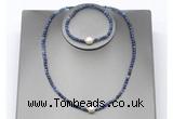 CFN643 4mm faceted round sodalite & potato white freshwater pearl jewelry set