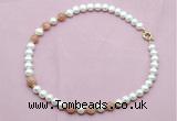 CFN718 9mm - 10mm potato white freshwater pearl & moonstone necklace