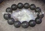 CGB3000 7.5 inches 17mm - 18mm carved round grey agate bracelet