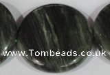 CGH25 15.5 inches 40mm flat round green hair stone beads
