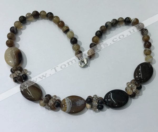 CGN271 18.5 inches 8mm round & 18*25mm oval agate beaded necklaces