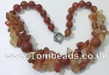 CGN372 19.5 inches round & chips red agate beaded necklaces