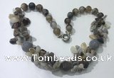 CGN378 19.5 inches round & chips grey agate beaded necklaces