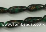 CGO137 15.5 inches 12*40mm faceted teardrop gold green color stone beads