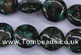 CGO142 15.5 inches 16mm flat round gold green color stone beads
