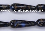 CGO189 15.5 inches 10*30mm teardrop gold blue color stone beads