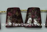 CGO95 Top-drilled 22*28mm trapezoid gold red color stone beads
