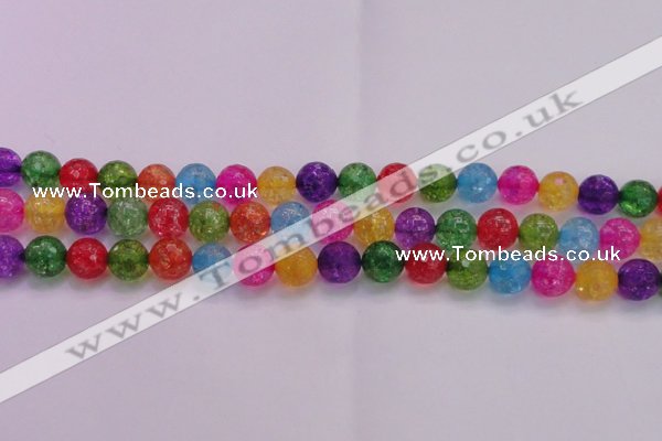 CKQ353 15.5 inches 12mm faceted round dyed crackle quartz beads