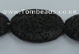 CLV49 15 inches 20*28mm oval black natural lava beads wholesale