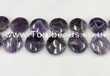 CNA1211 15.5 inches 30mm faceted coin amethyst gemstone beads