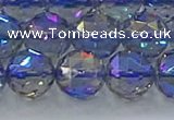 CNC667 15.5 inches 14mm faceted round plated natural white crystal beads