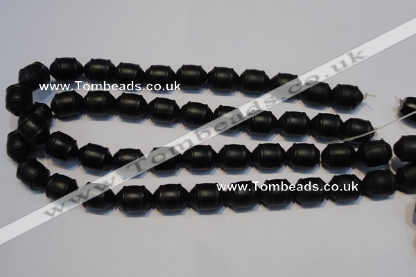 CNE17 15.5 inches 12*16mm barrel black stone needle beads wholesale