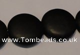 CNE19 15.5 inches 20mm flat round black stone needle beads wholesale