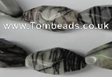 CNG603 15.5 inches 13*27mm faceted rice black water jasper nugget beads