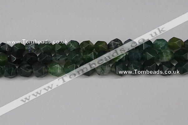CNG6154 15.5 inches 10mm faceted nuggets moss agate beads