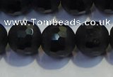 COB475 15.5 inches 10mm faceted round matte black obsidian beads