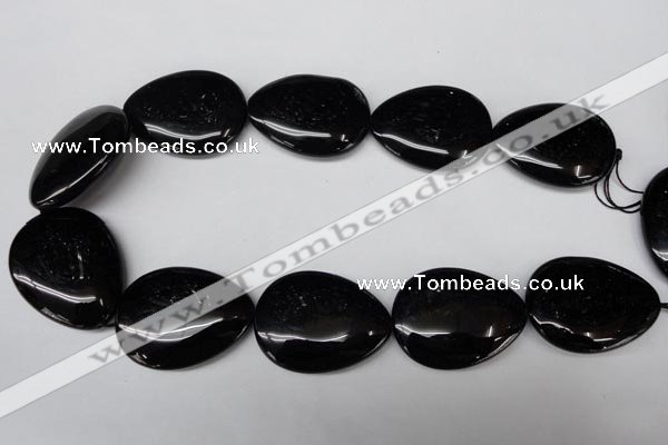 CON55 15.5 inches 30*40mm flat teardrop black onyx gemstone beads