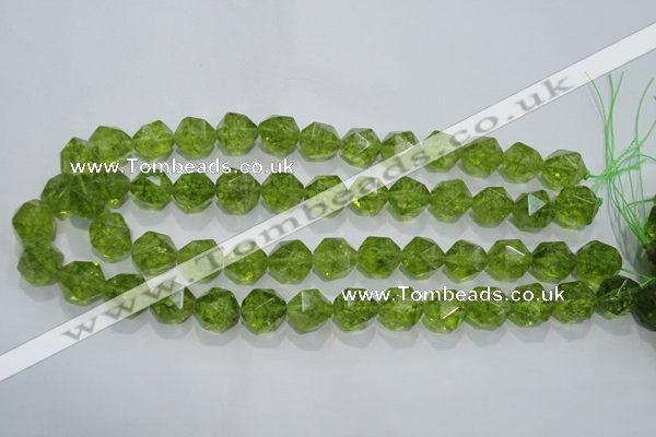 COQ118 15.5 inches 12mm faceted nuggets dyed olive quartz beads