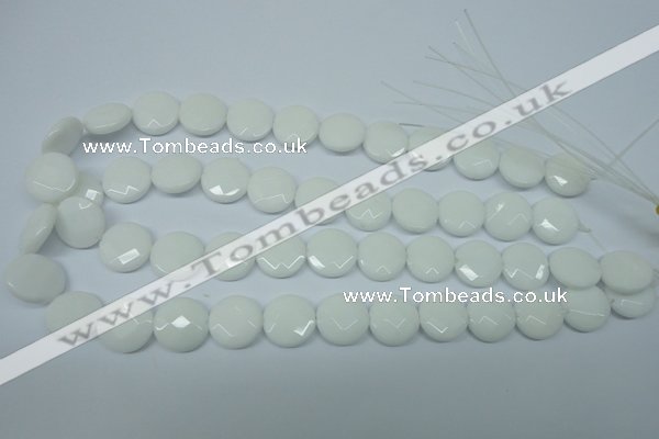 CPB303 15 inches 16mm faceted coin white porcelain beads