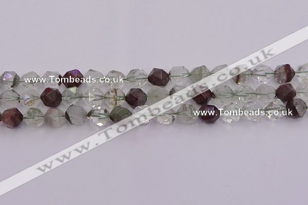 CPC18 15.5 inches 12mm faceted nuggets green phantom quartz beads