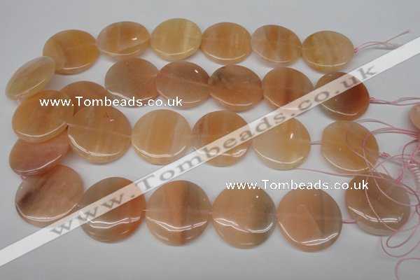 CPE30 15.5 inches 30mm flat round peach stone beads wholesale