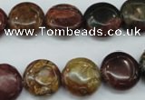 CPJ162 15.5 inches 14mm flat round picasso jasper gemstone beads