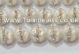 CPL01 15.5 inches 9*10mm nuggets pearl with rhinestone beads