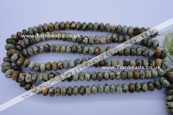CPS118 15.5 inches 6*12mm faceted rondelle green peacock stone beads