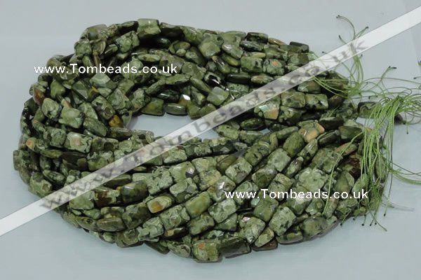 CPS78 15.5 inches 10*14mm faceted rectangle green peacock stone beads