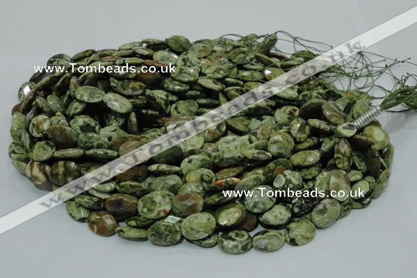 CPS90 15.5 inches 14*18mm faceted oval green peacock stone beads