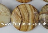 CPT260 15.5 inches 30mm flat round picture jasper beads wholesale
