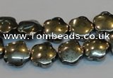 CPY162 15.5 inches 12mm carved flower pyrite gemstone beads wholesale