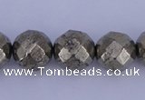 CPY30 16 inches 10mm faceted round pyrite gemstone beads wholesale
