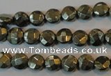 CPY341 15.5 inches 8mm faceted coin pyrite gemstone beads wholesale