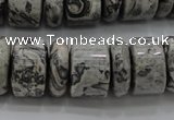 CRB196 15.5 inches 6*18mm – 13*18mm rondelle grey picture jasper beads