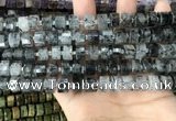 CRB2191 15.5 inches 9mm - 10mm faceted tyre black rutilated quartz beads