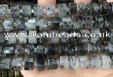 CRB2194 15.5 inches 12mm - 13mm faceted tyre black rutilated quartz beads