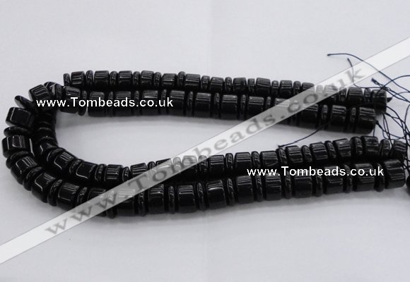 CRB254 15.5 inches 5*14mm - 10*14mm rondelle black agate beads
