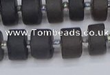 CRB513 15.5 inches 6*10mm tyre matte ice black obsidian beads