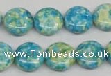 CRF118 15.5 inches 14mm flat round dyed rain flower stone beads