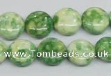 CRF198 15.5 inches 14mm flat round dyed rain flower stone beads