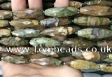 CRI115 15.5 inches 10*30mm faceted rice rhyolite gemstone beads