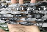 CRI155 15.5 inches 10*38mm faceted rice black rutilated quartz beads