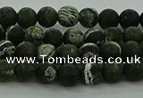 CRO1120 15.5 inches 4mm round matte green silver line jasper beads