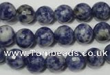 CRO773 15.5 inches 10mm faceted round blue spot stone beads wholesale
